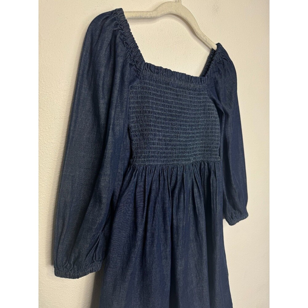 J.Crew Size XXS Smocked Puff Sleeve Mini Dress in Chambray  Blue 100% Cotton NWT - Picture 6 of 14